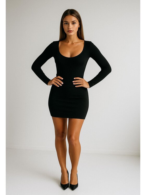 Nudyess Nudyess Sukienka dzianinowa Megi mini z prążka Czarny Fitted Fit