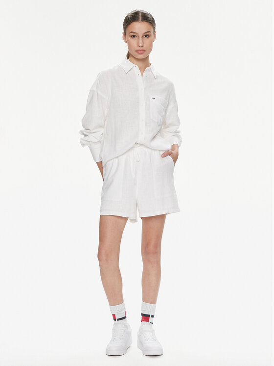 Tommy Jeans Tommy Jeans Kratke hlače iz tkanine DW0DW18334 Bela Relaxed Fit