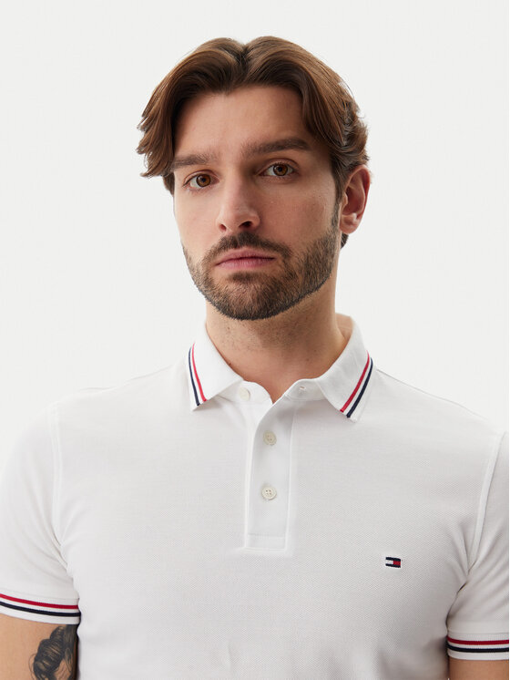 Tommy Hilfiger Tommy Hilfiger Pólóing Tipped MW0MW37346 Fehér Slim Fit