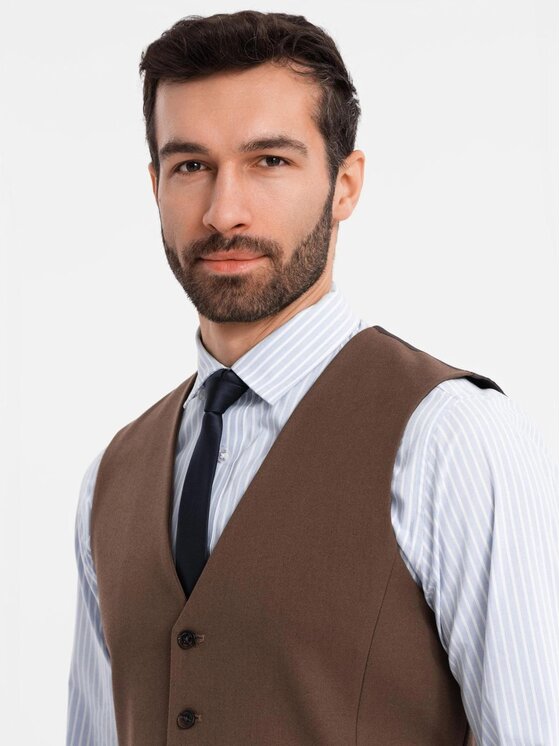 Ombre Ombre Kamizelka garniturowa OM-BLZV-0142 Brązowy Slim Fit