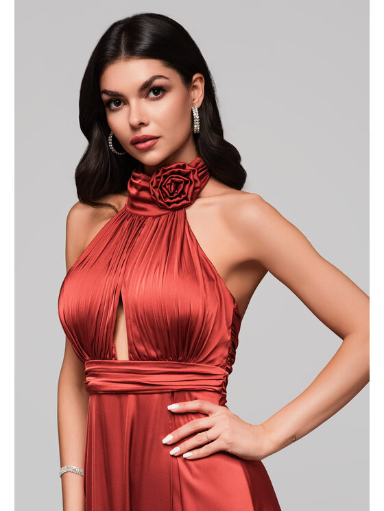 Ombre Ombre Sukienka wieczorowa LA-OM-DLR139 Brązowy Regular Fit