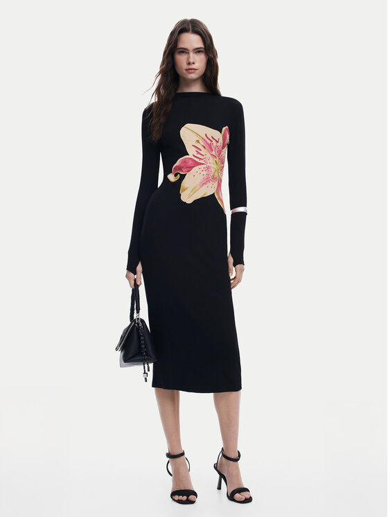 Desigual Desigual Ежедневна рокля 25SWVKX1 Черен Slim Fit