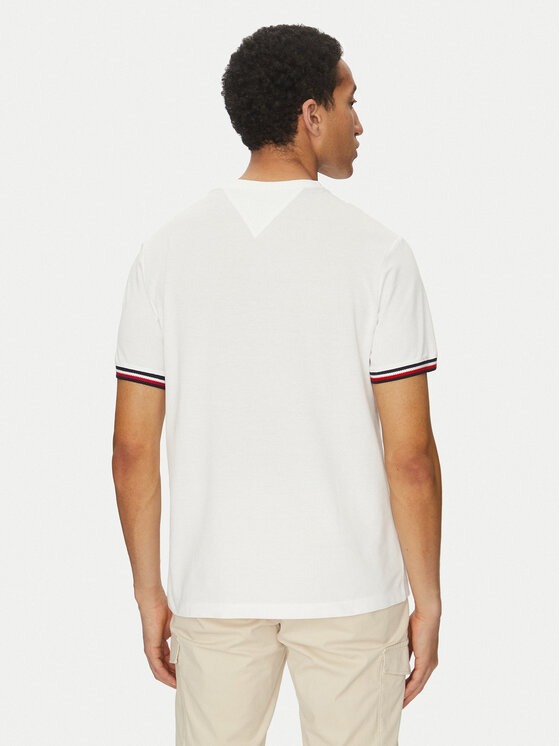 Tommy Hilfiger Tommy Hilfiger Tricou Global Stripe MW0MW38630 Alb Regular Fit