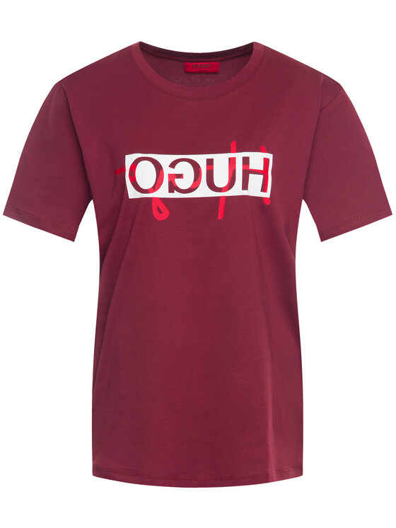 HUGO Hugo Tričko Unisex Dicagolino 201 Bordová Regular Fit