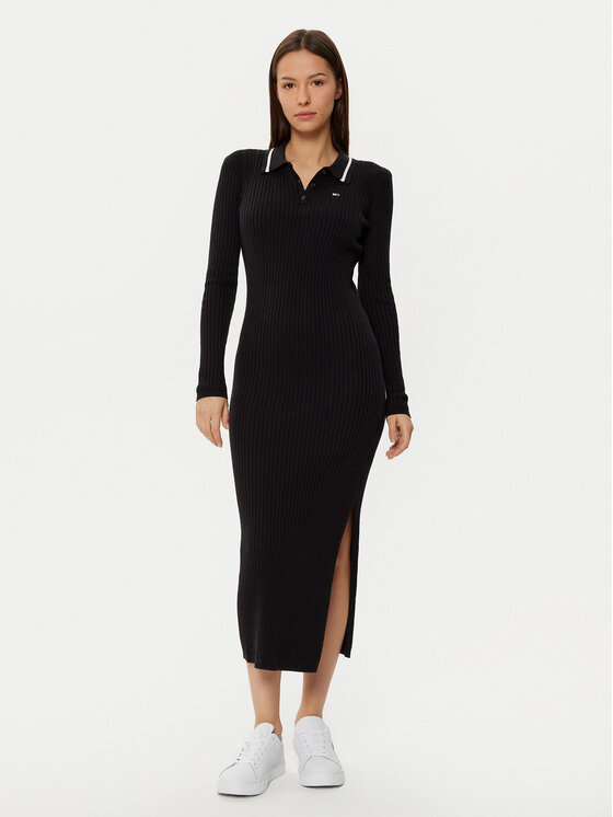 Tommy Jeans Tommy Jeans Rochie tricotată DW0DW19476 Negru Slim Fit