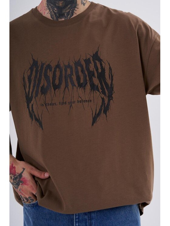 MyStars MyStars T-Shirt Koszulka Z Krótkim Rękawem Oversize Męska Brązowa Machinist Disorder L Brązowy Oversize