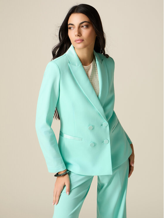 Oltre Oltre Marynarka Q782R104615N015 Turkusowy Slim Fit