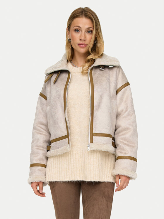 ONLY Cappotto in shearling Ylva 15322042 Beige Regular Fit, taglia : L