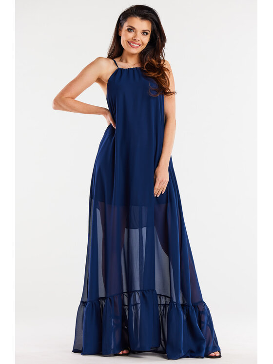 Awama Awama Sukienka letnia A516 Granatowy Basic Fit