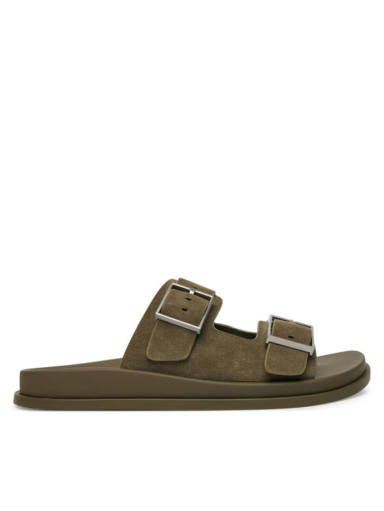 Calvin Klein Calvin Klein Pantoletten City Sandal Buckle Suede HW0HW03130 Grün
