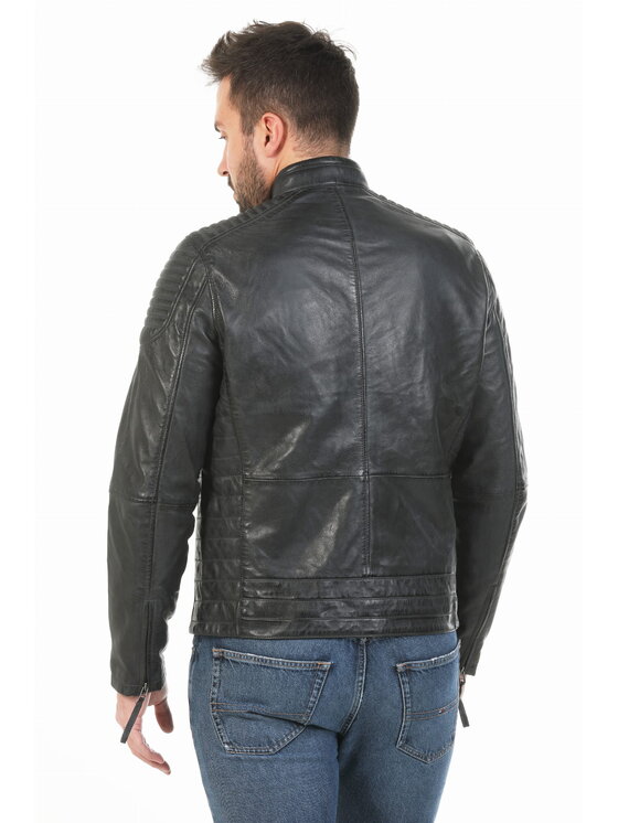 David Ryan David Ryan Kurtka skórzana RON Niebieski Slim Fit