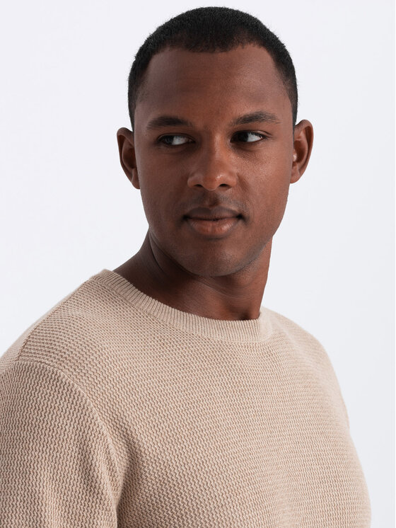 Ombre Ombre Sweter OM-SWSW-0142 Beżowy Regular Fit