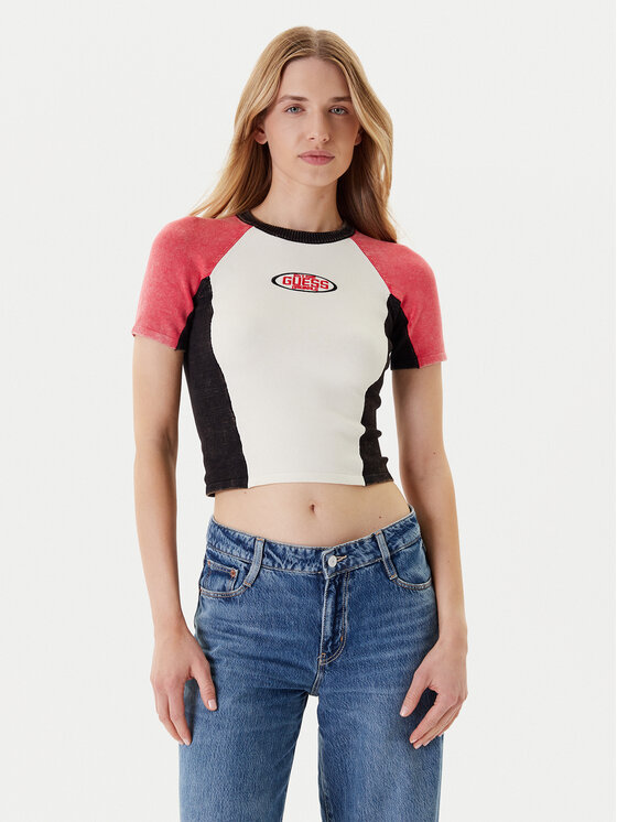Guess Guess Tricou W5YR44 Z2YJ2 Écru Regular Fit