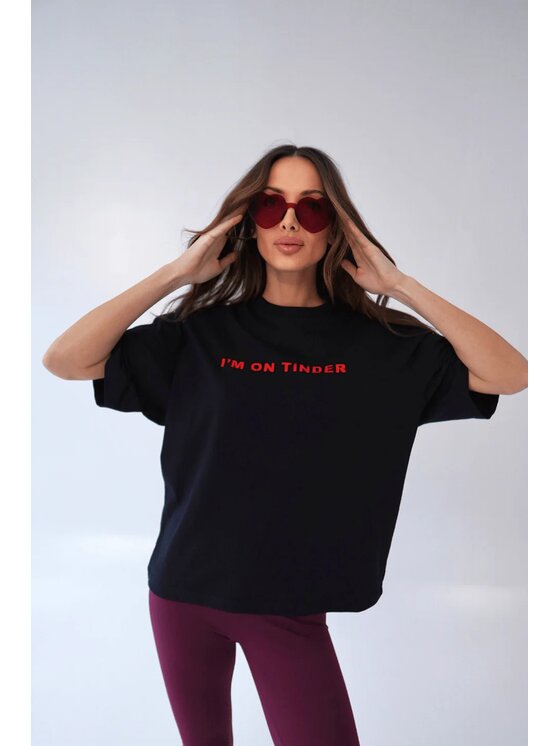 T-Shirt, rozmiar L, Czarne, T-shirt bawełniany oversize TINDER