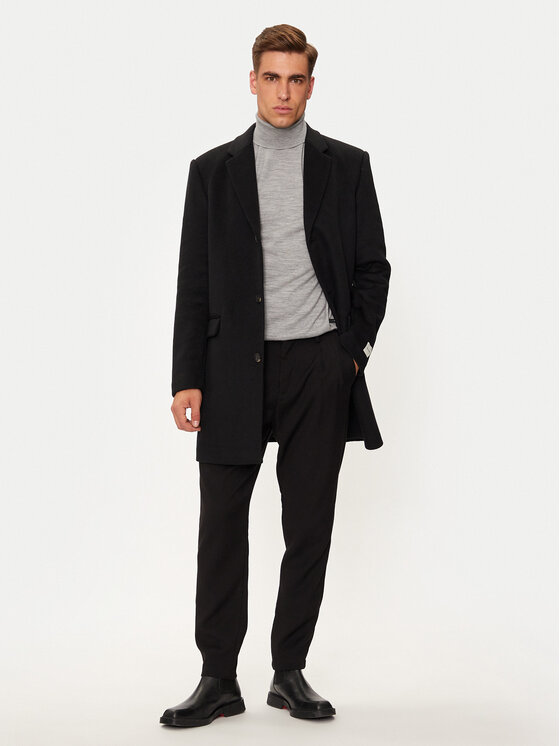Calvin Klein Vlnený kabát K10K113664 Čierna Regular Fit