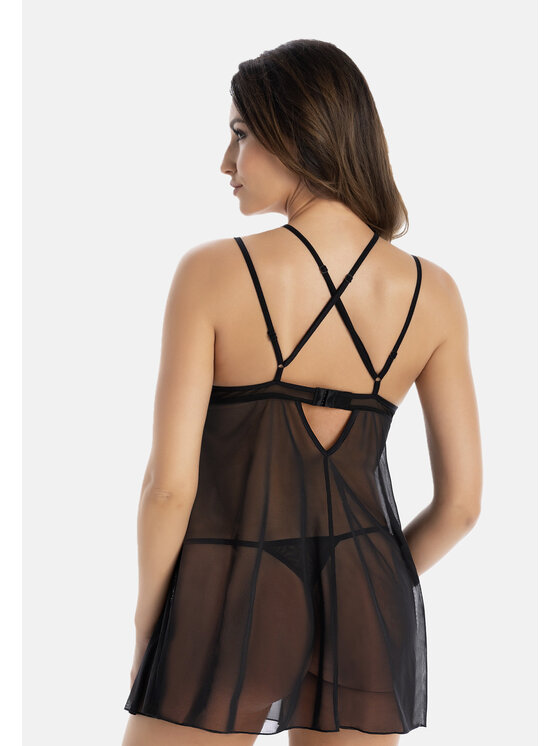 Teyli Teyli Koszula nocna erotyczna z koronką Strapy Czarny Wide Fit