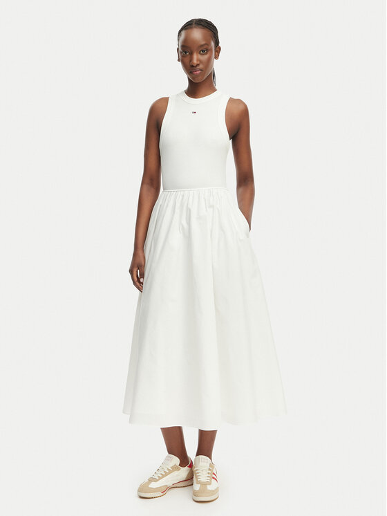 Tommy Jeans Tommy Jeans Sommerkleid DW0DW22593 Creme Regular Fit