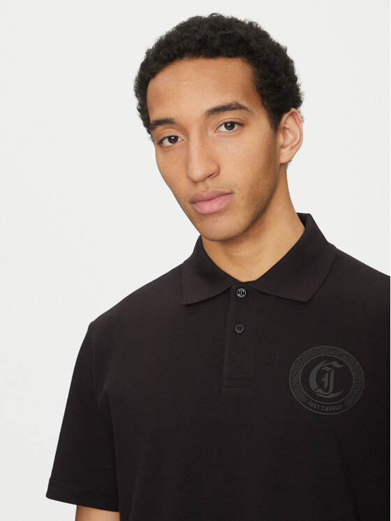 Just Cavalli Just Cavalli Тениска с яка и копчета 78OAGT01 Черен Regular Fit