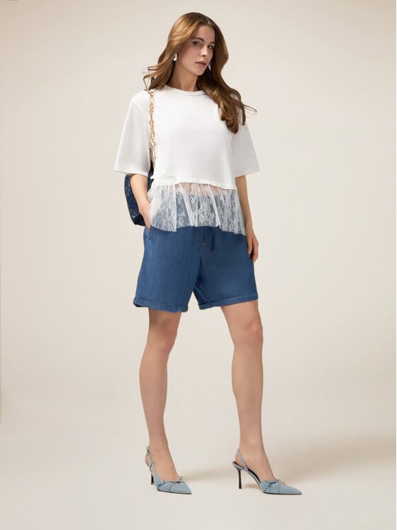 Oltre Oltre Pantaloncini P463J002303N024 Blu Baggy Fit