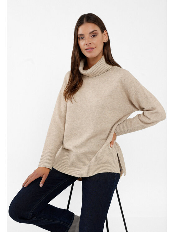 Volcano Volcano Sweter S-HEBE Beżowy Regular Fit
