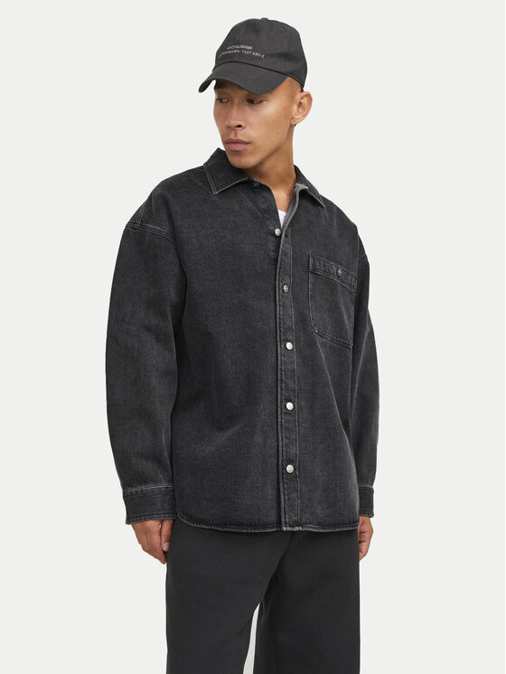 Jack&Jones džínsová košeľa Santorini 12250602 Čierna Relaxed Fit