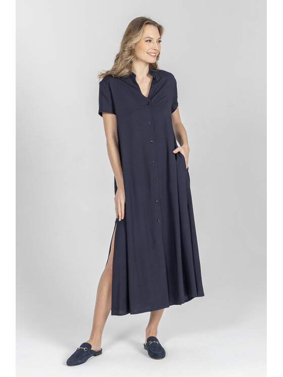 Deni Cler Milano Deni Cler Milano Sukienka koszulowa W-DC-3226-F2-A6-59-1 Granatowy Loose Fit