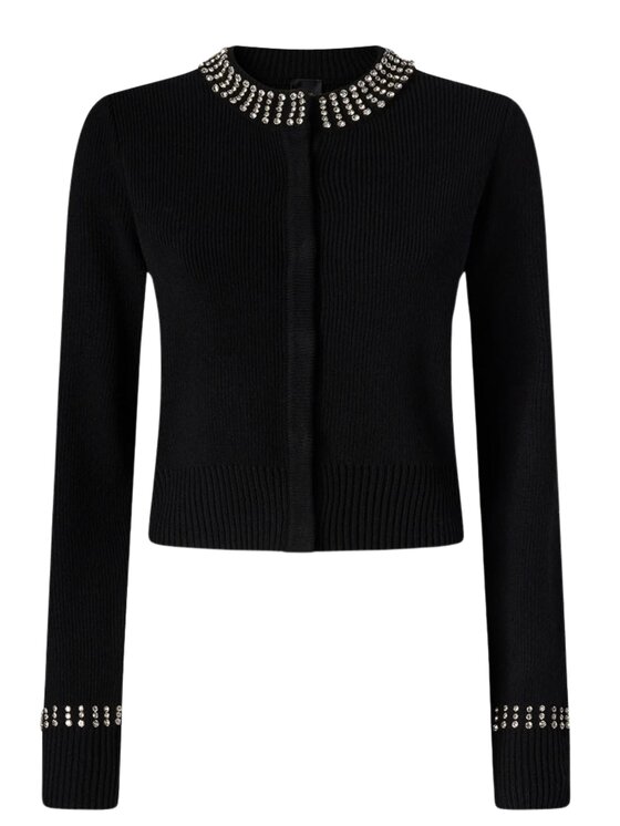 PINKO PINKO Kardigan SPEZZINO CARDIGAN CON STRASS Czarny Regular Fit