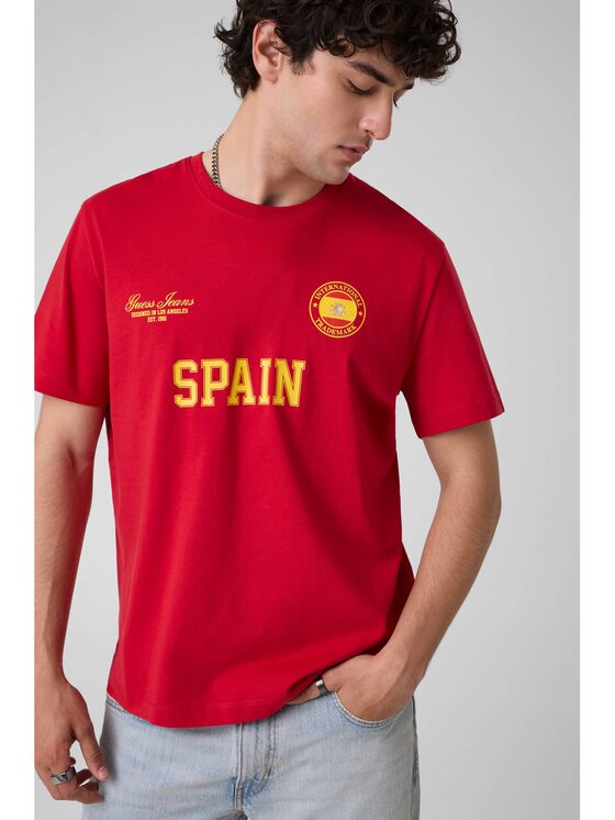 Guess Jeans Guess Jeans T-Shirt 183094 Červená Classic Fit