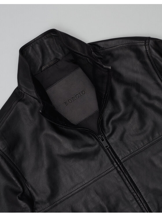 Borgio Borgio Kurtka skórzana itri_c Czarny Slim Fit