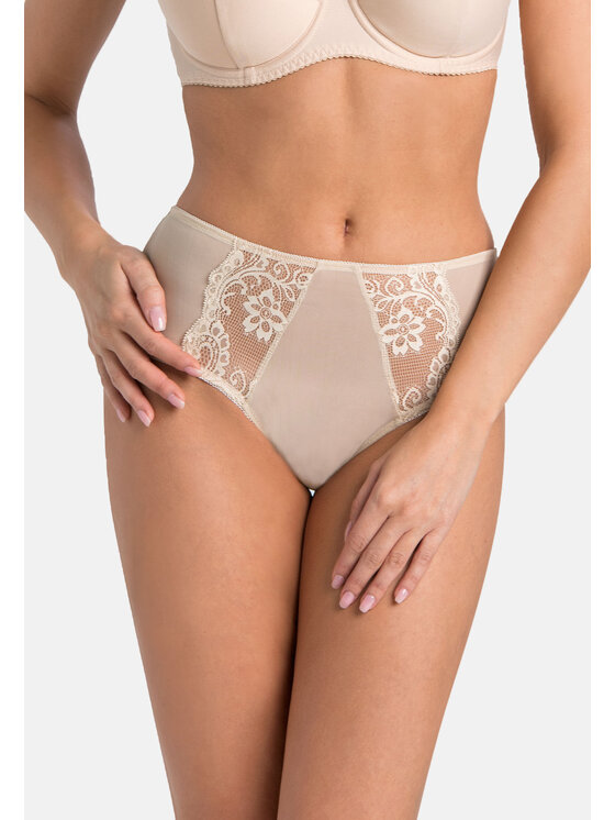 Figi klasyczne z wysokim stanem, rozmiar M, Beżowe, damskie szorty Marte