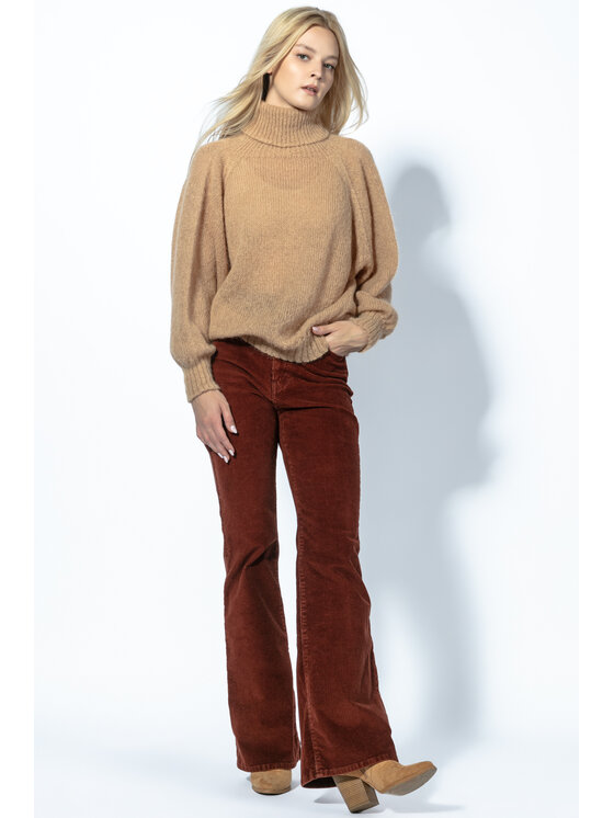 Fobya Fobya Sweter BEZSZWOWY OVERSIZOWY SWETER Z GOLFEM Z WEŁNY ALPAKI F1729 Brązowy Oversize