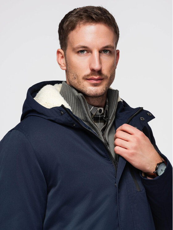 Ombre Ombre Parka OM-JAPJ-0316 Granatowy Regular Fit
