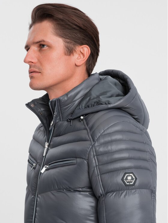 Ombre Ombre Zimní bunda OM-JAHP-22FW-010 Šedá Regular Fit