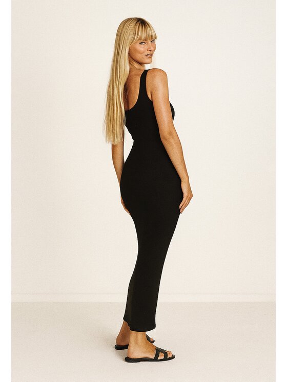 Nudyess Nudyess Letné šaty Melanie Maxi z prążka Čierna Fitted Fit