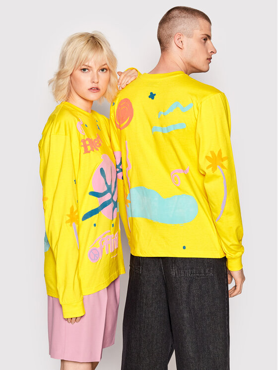 Market Market Pikkade varrukatega T-särk Unisex Meet Me Offline 398000330 Kollane Regular Fit