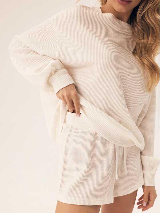 Esotiq Esotiq Komplet bluza i szorty sportowe 42413 Biały Loose Fit