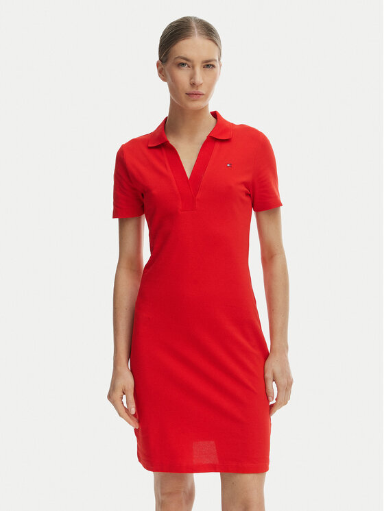 Tommy Hilfiger Rochie de zi WW0WW42567 Roșu Slim Fit
