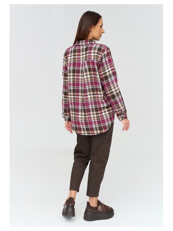 Makadamia Makadamia Koszula C75 Bordowy Loose Fit