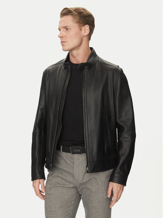 【GSHS】 BOSS Geacă de piele H-Mansell3 50532475 Negru Regular Fit | Modivo.ro