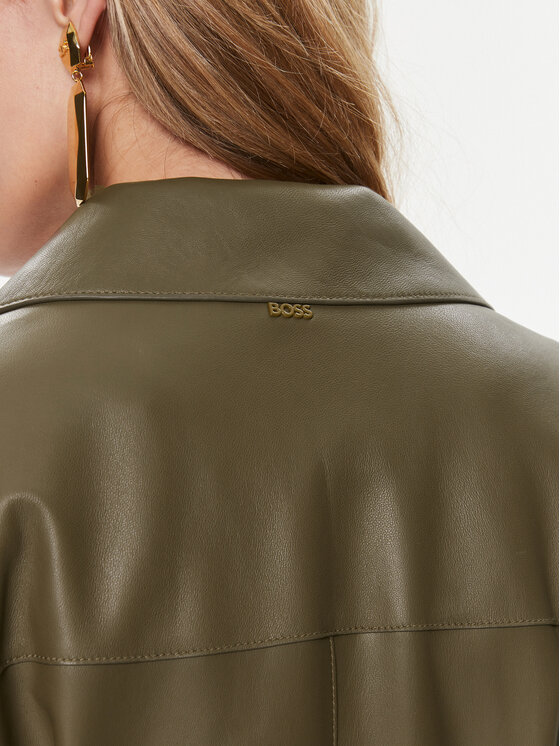 BOSS BOSS Kožený plášť Sofiane 50505512 Khaki Relaxed Fit
