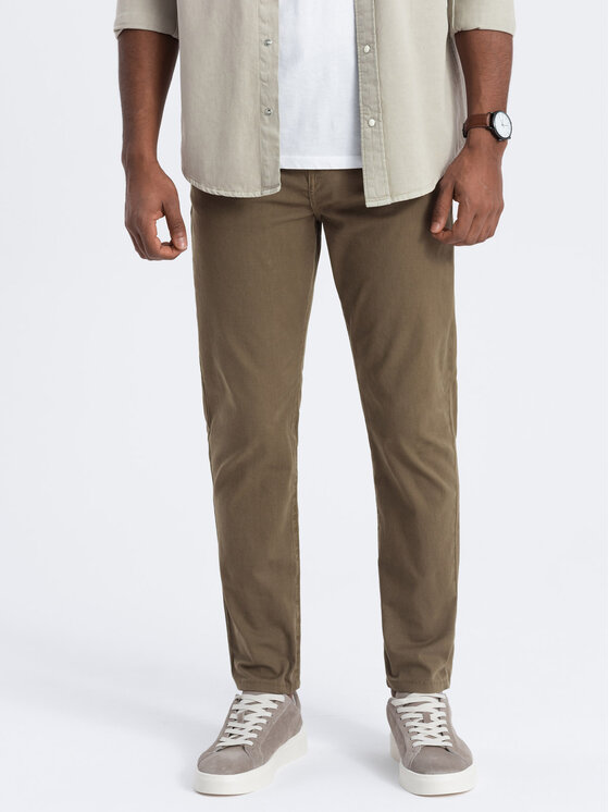 Ombre Ombre Kalhoty z materiálu OM-PACP-0151 Khaki Fitting Fit