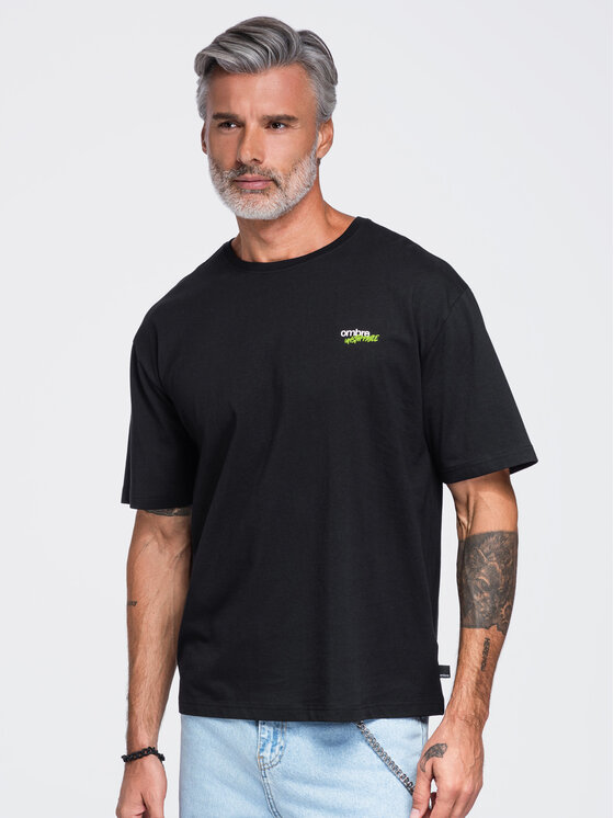 Ombre Ombre T-Shirt OM-TSPT-0284 Czarny Relaxed Fit