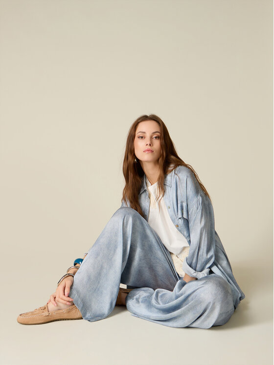 Oltre Oltre Pantaloni di tessuto P040J002695N034 Turchese Baggy Fit