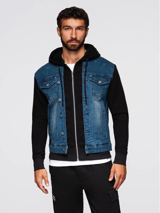 Ombre Ombre Kurtka jeansowa OM-JADJ-0220 Niebieski Regular Fit