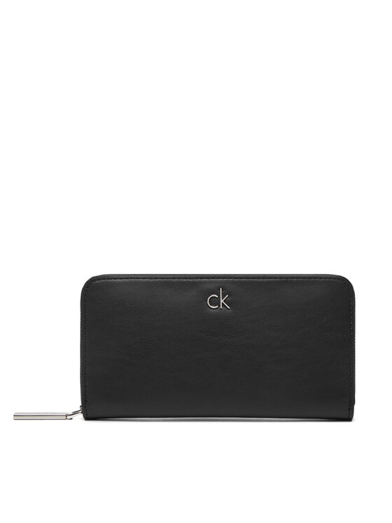 Duży Portfel Damski Calvin Klein, Czarny, Ck Re-Lock Large Zip Around LV04F1034G