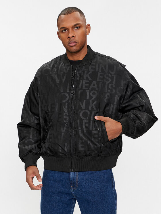 Calvin Klein Jeans Geacă bomber Logo Aop J30J324658 Negru Oversize