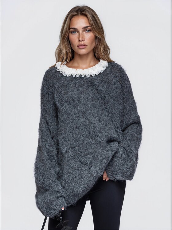 Ombre Ombre Sweter OW-SW-E0074 Szary Oversize