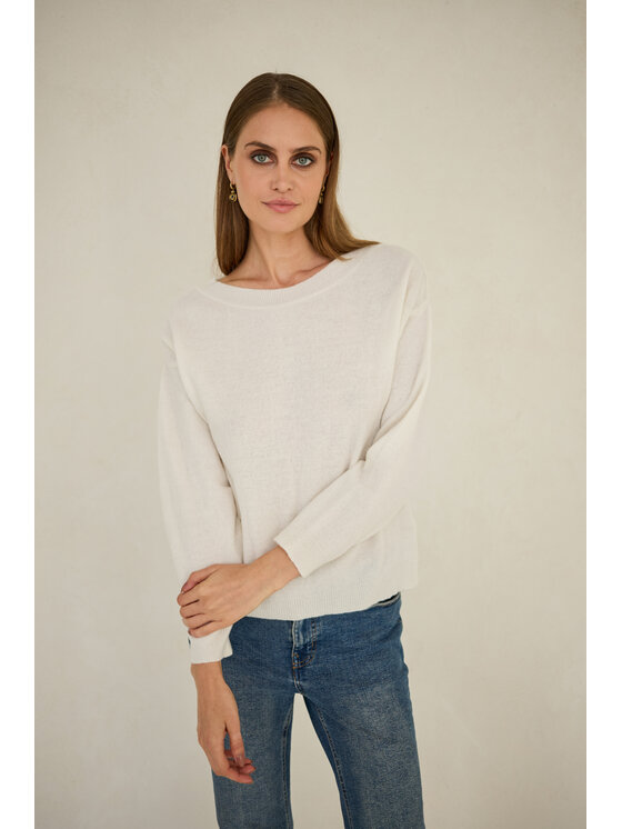 Entelier Entelier Sweter dekolt łódka Biały Relaxed Fit