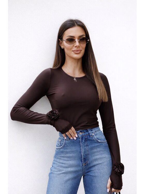 LilaLou LilaLou Bluzka Amber Brązowy Slim Fit