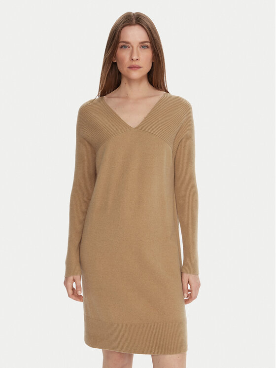 United Colors Of Benetton Rochie tricotată 1044DV02C Bej Relaxed Fit